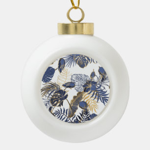 Tropical leaves, jungle seamless background. ceramic ball christmas ornament