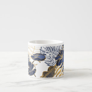 Tropical leaves, jungle seamless background. espresso cup