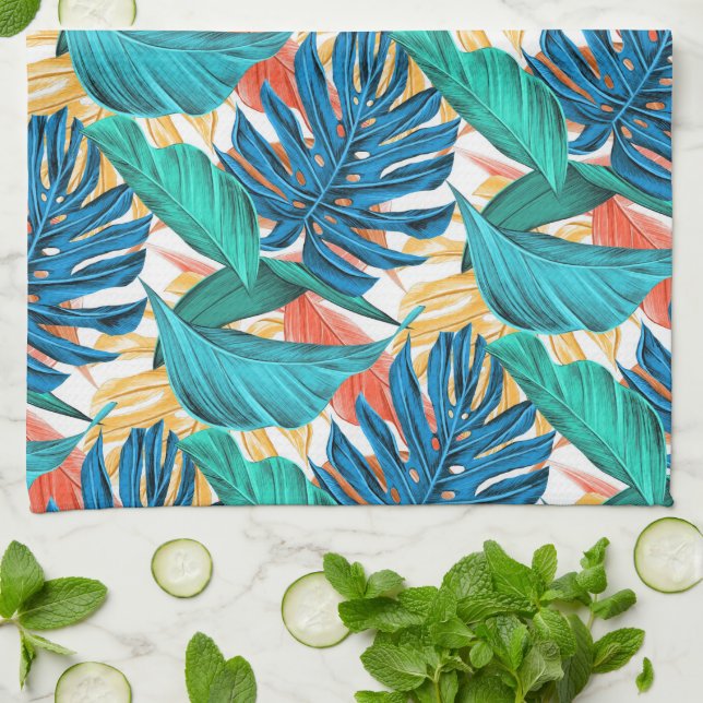 Tropical Leaves Kitchen Towel (Folded)
