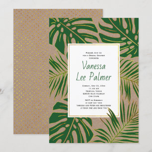 Tropical leaves kraft paper wedding bridal shower invitation