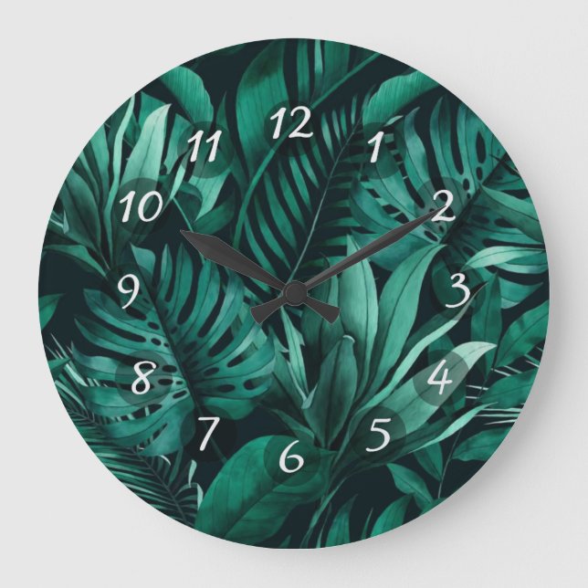 Tropical Leaves Large Clock (Front)