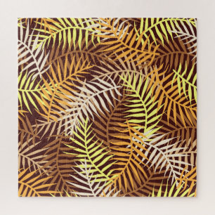 Tropical Leaves Leaf Nature Pattern Brown Orange Jigsaw Puzzle