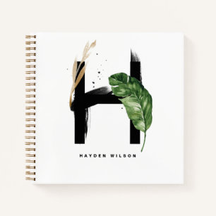 Tropical Leaves Letter H Monogram Personalised Notebook