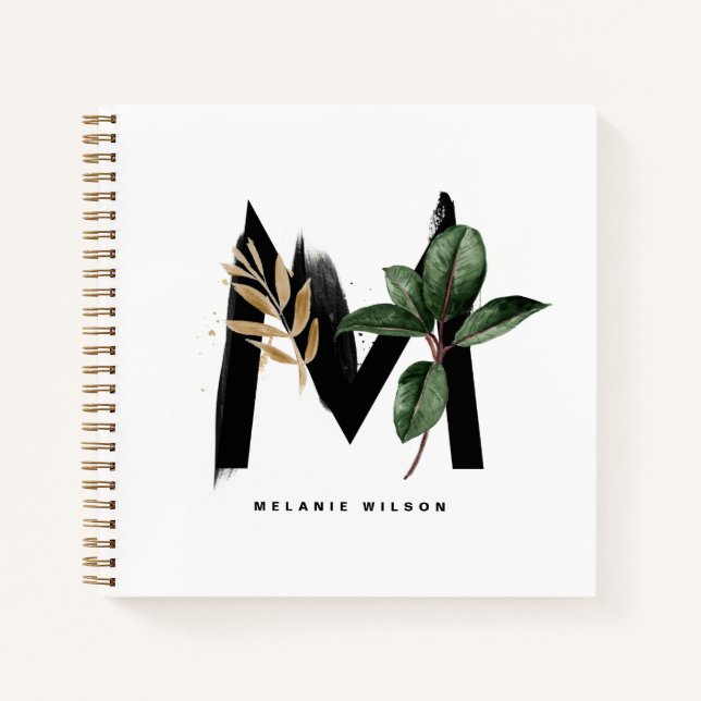 Tropical Leaves Letter M Monogram Personalised Notebook (Front)