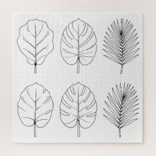 Tropical Leaves Line Art Pattern Jigsaw Puzzle