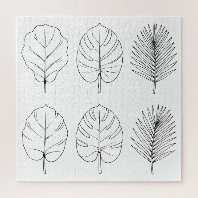 Tropical Leaves Line Art Pattern Jigsaw Puzzle (Vertical)