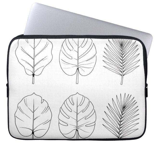 Tropical Leaves Line Art Pattern Laptop Sleeve (Front)