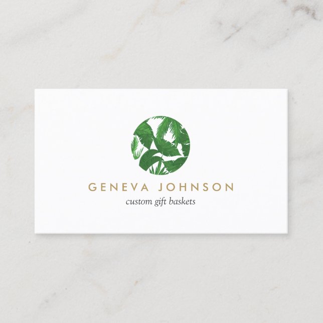 Tropical Leaves Logo for Gardeners, Florists, Gift Business Card (Front)