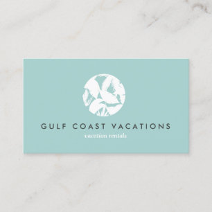 Tropical Leaves Logo on Aqua for Vacation Rental Business Card