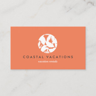 Tropical Leaves Logo on Orange for Vacation Rental Business Card