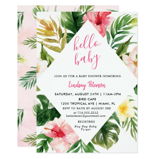 Image of Tropical Leaves Luau Baby Shower Invitation Card