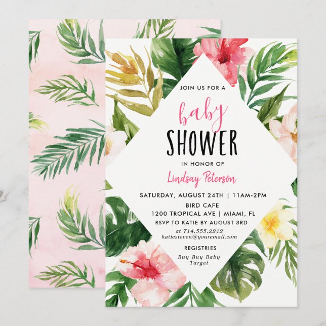 Tropical Leaves Luau Baby Shower Invitation Card (Front/Back)