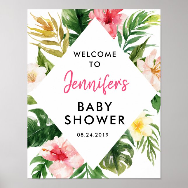 Tropical Leaves Luau Baby Shower Welcome Poster (Front)