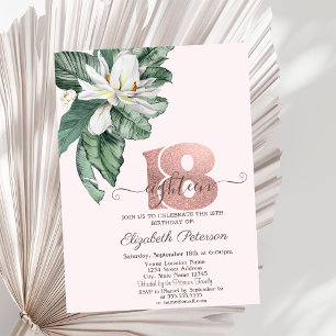 Tropical Leaves Magnolia Pink 18th Birthday   Invitation