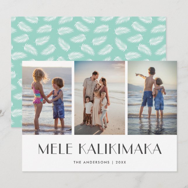 Tropical Leaves Mele Kalikimaka Photo Christmas Holiday Card (Front/Back)