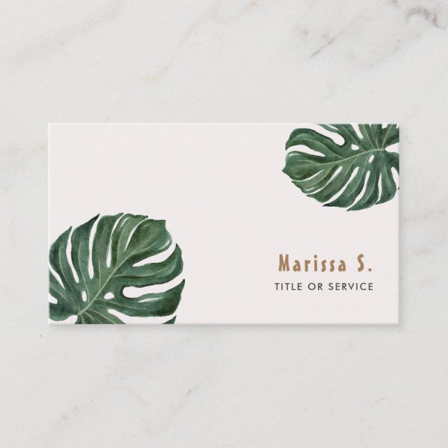 Tropical Leaves Modern Business Card (Front)