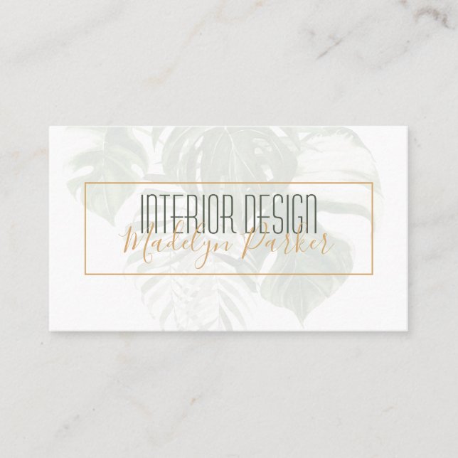 Tropical Leaves Modern Interior Design  Business Card (Front)