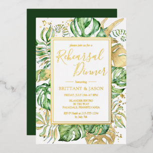 Tropical Leaves Modern Rehearsal Dinner Gold