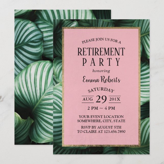 Tropical Leaves Modern Retirement Party Invitation (Front/Back)