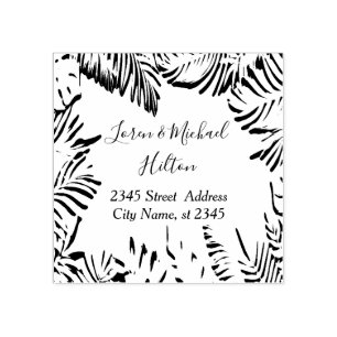 Tropical leaves modern typography return address rubber stamp