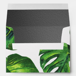 Tropical Leaves Modern Typography   Silver Wedding Envelopes