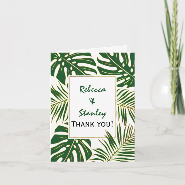 Tropical leaves modern wedding wedding Thank You (Front)