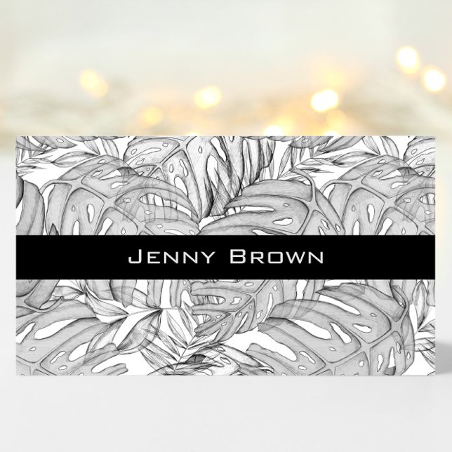 Tropical Leaves Monochrome Business Card (Creator Uploaded)
