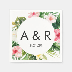 Tropical Leaves Monogram Hawaiian Wedding Napkin