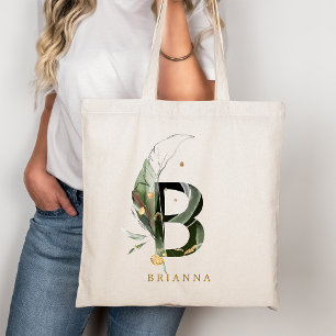 Tropical Leaves Monogram Letter "B" Personalised Tote Bag