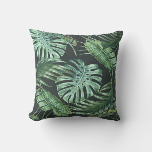Tropical leaves, monstera, banana leaf, jungle fol cushion
