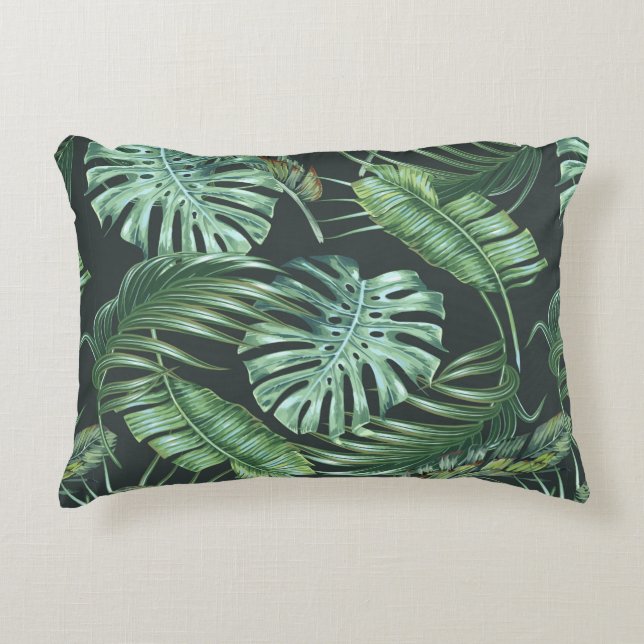 Tropical leaves, monstera, banana leaf, jungle fol decorative cushion (Front)