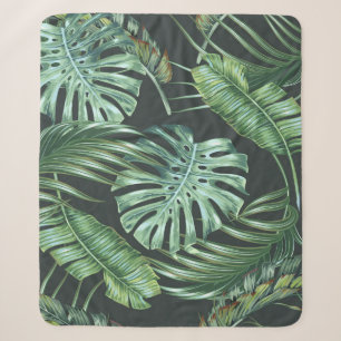 Tropical leaves, monstera, banana leaf, jungle fol sherpa blanket