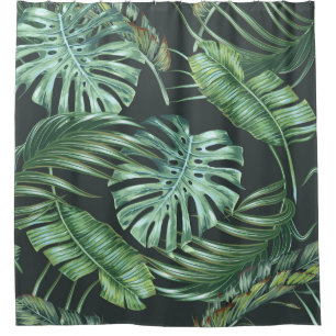Tropical leaves, monstera, banana leaf, jungle fol shower curtain