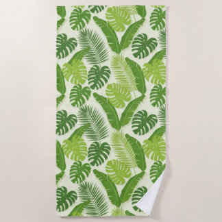 Tropical Leaves & Monstera Seamless Pattern Beach Towel