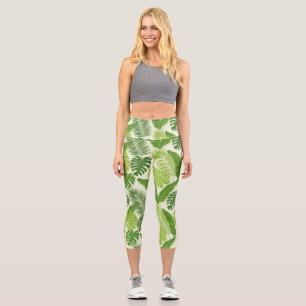 Tropical Leaves & Monstera Seamless Pattern Capri Leggings