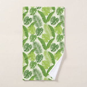 Tropical Leaves & Monstera Seamless Pattern Hand Towel
