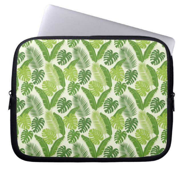 Tropical Leaves & Monstera Seamless Pattern Laptop Sleeve (Front)