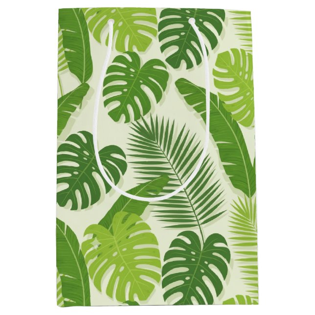 Tropical Leaves & Monstera Seamless Pattern Medium Gift Bag (Front)