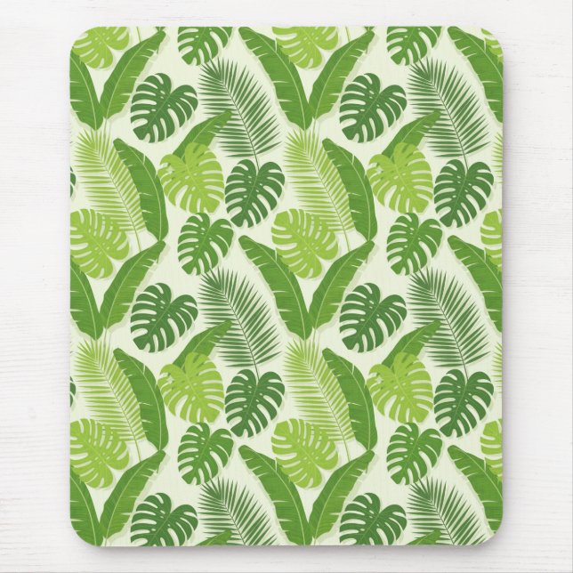Tropical Leaves & Monstera Seamless Pattern Mouse Mat (Front)