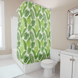 Tropical Leaves & Monstera Seamless Pattern Shower Curtain