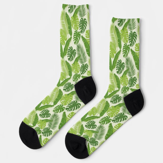 Tropical Leaves & Monstera Seamless Pattern Socks (Left)