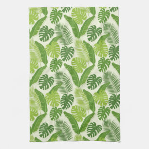Tropical Leaves & Monstera Seamless Pattern Tea Towel