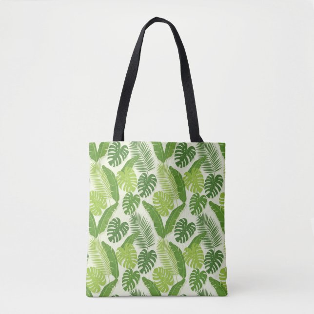 Tropical Leaves & Monstera Seamless Pattern Tote Bag (Front)