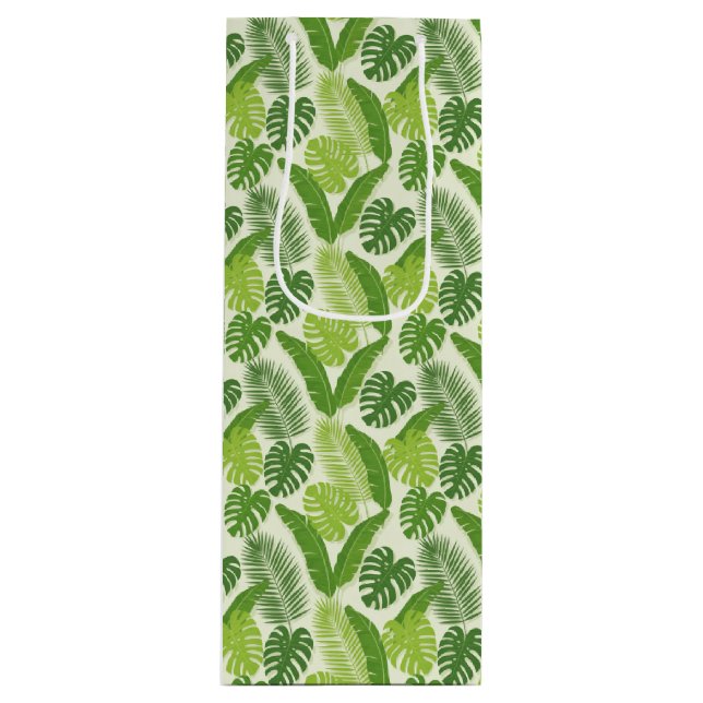 Tropical Leaves & Monstera Seamless Pattern Wine Gift Bag (Front)