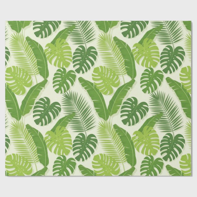 Tropical Leaves & Monstera Seamless Pattern Wrapping Paper (Flat)