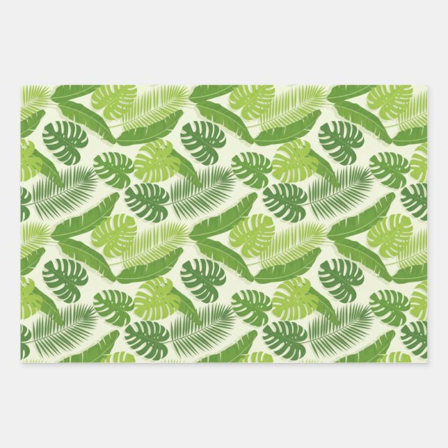Tropical Leaves & Monstera Seamless Pattern Wrapping Paper Sheet (Front)