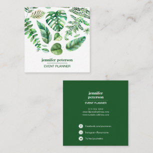 Tropical Leaves Monstera Social Media Icons Square Business Card