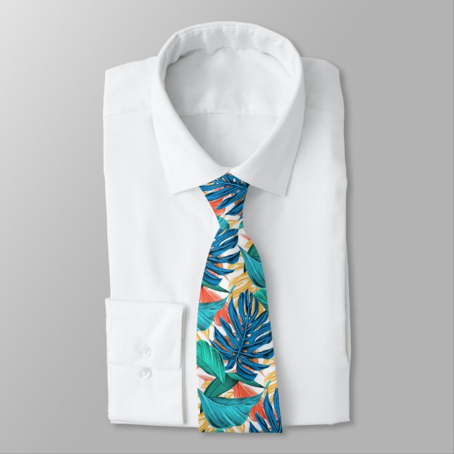 Tropical Leaves Neck Tie (Tied)
