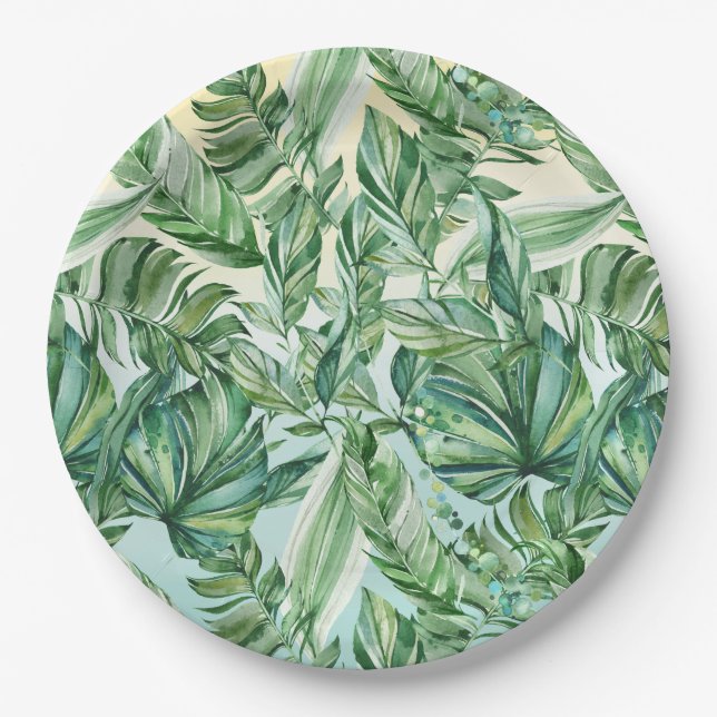 Tropical Leaves Ombre Paper Plate (Front)