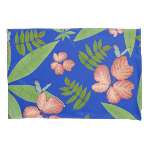 Tropical Leaves on Blue Pillowcase